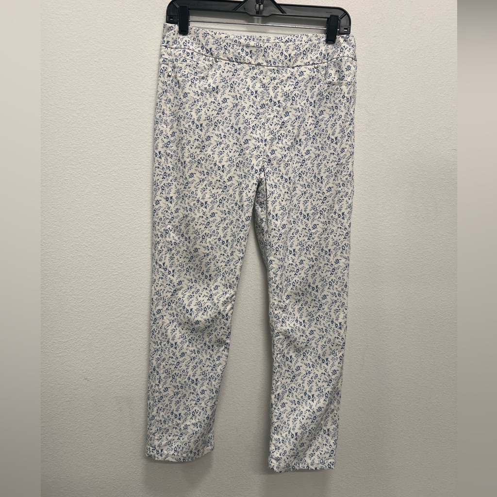 Mario Serrani Floral Stretch Ankle Pants Blue & White Size M